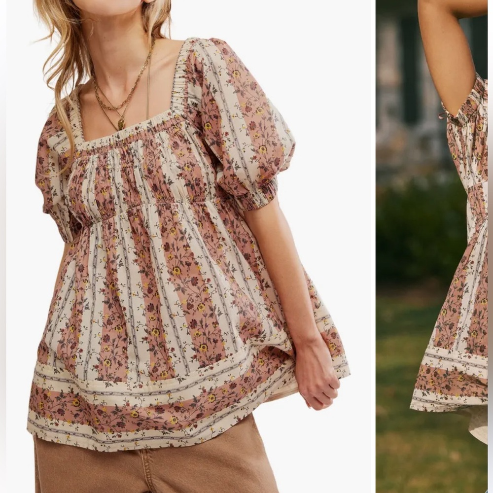 Free People Women's Vintage Lover Floral Print Short Sleeve Blouse